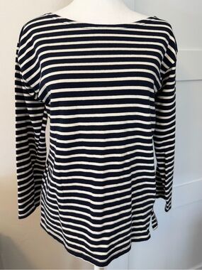 Ellison Navy & White Breton Stripe Boatneck 100% Cotton Shirt